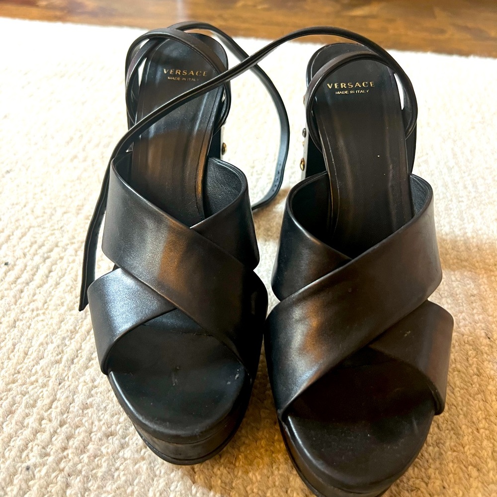 Versace platform sandals with gold Studs on heels